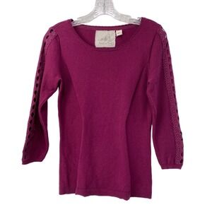 Anthro Angel of The North Cashmere Cotton Sweater Sz S Lace Cutout Luxury Casual